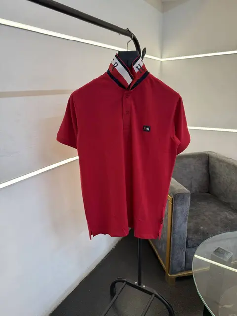 Tommy hilfigar steel logo matty cotton imported polo tshirt with brand collar red sale