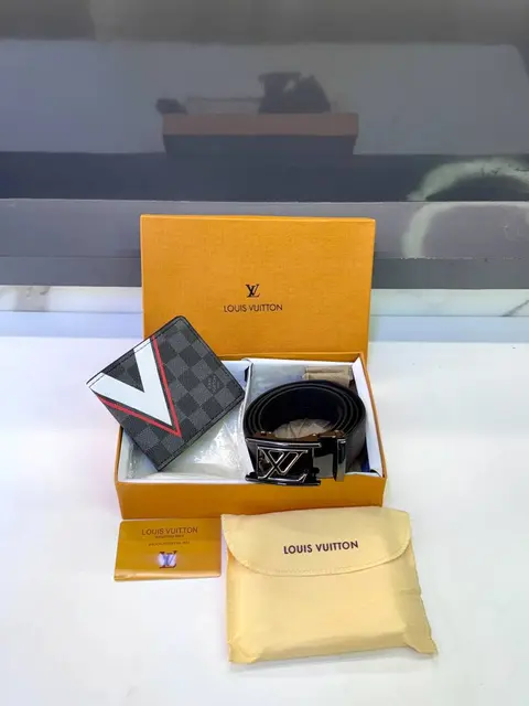 Lv Loui Brown Black Wallet &Belt Combo Fa 1088