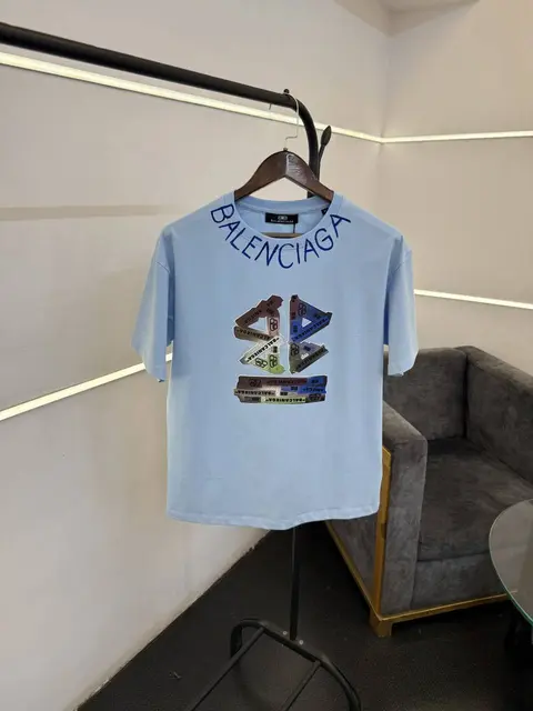 Balenciaga a oversize drop shoulder imported round neck tshirt sky