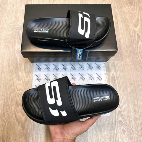 Skechers Hyper Burst Soft Premium Black White Flip Flop SE12