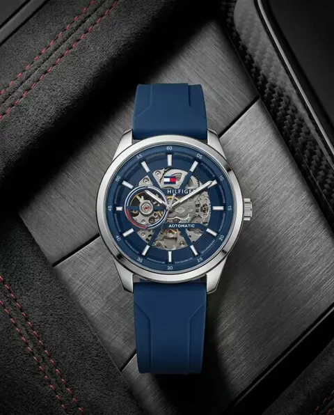 Tommy Hilfige r Automatic Silicon Black-Silver-Blue