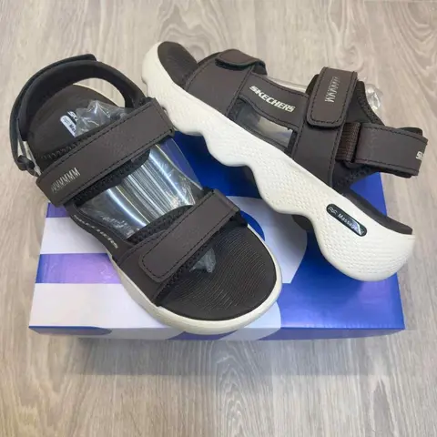 Skechers Massage Fit Adjustable Straps Brown Beige Sports Sandal