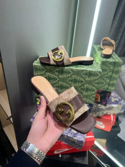 Gucci GG Blondie Slide With OG Box Carry Bag Brown 1079