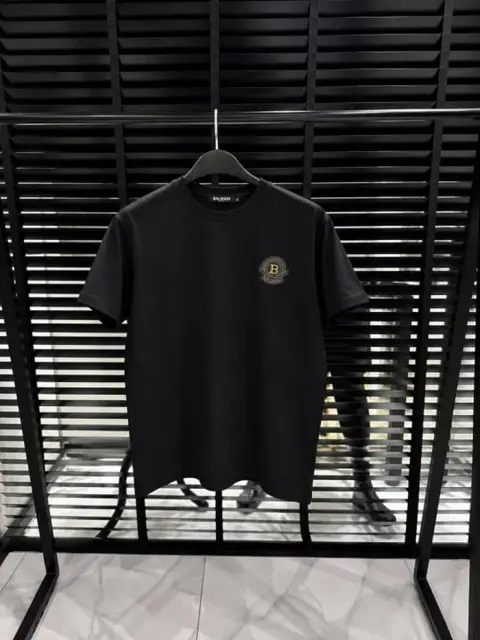 Balmain Chest Logo Round Neck T-shirt Black