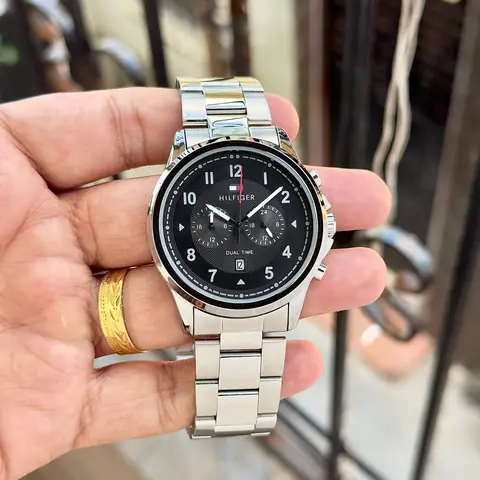 Tommy Hilfigee r Dual Time Silver Black