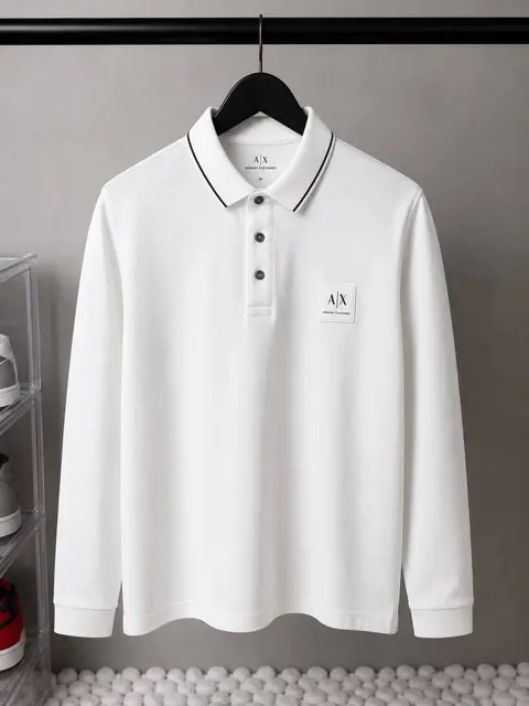 Armani Exchange Premium Long Sleeves Polo T Shirt White 1071. sale- offer. VS1000