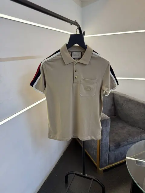 Gucci imported polo tshirt beige snap button sale