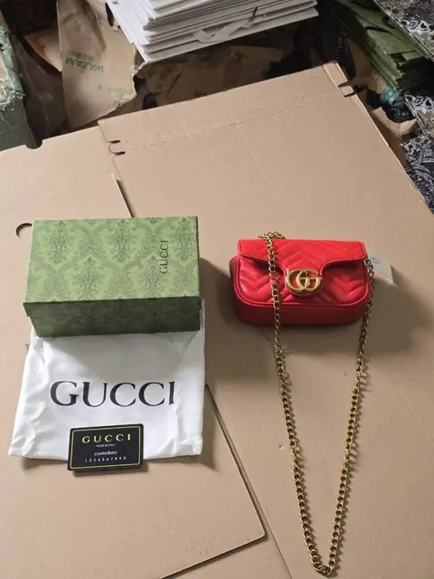 Gucci GG Marmont Mini Matelasse Shoulder Bag With OG Box & Dust Bag (Red - 910)