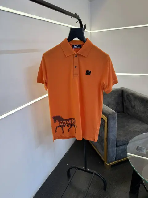 Hermes turkey imported polo tshirt with brand button steel logo and premium print orange