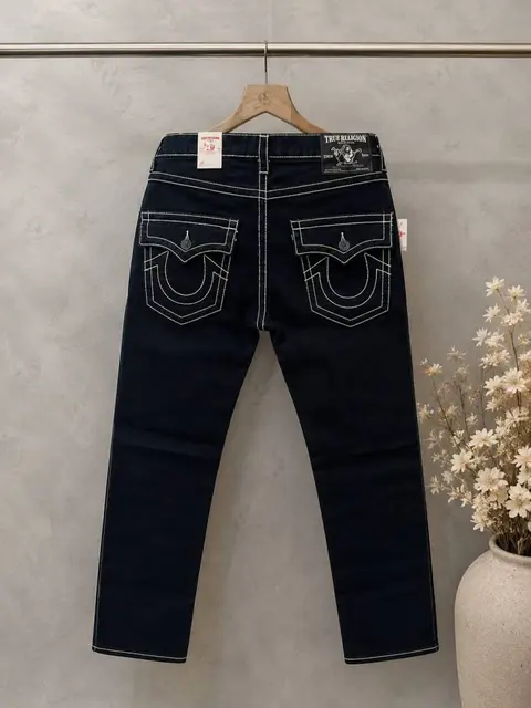 True Religion Black Straight fit Premium Imported Stretchable Lycra Fabric Denim with Back Pocket Embroidered Design 4225