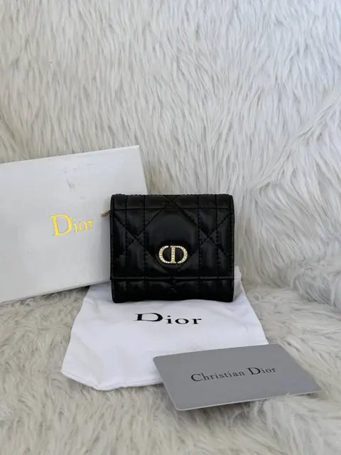 Black Caro Hibiscus Trifoldiyor Wallet With OriginalBox DustCover CardTag