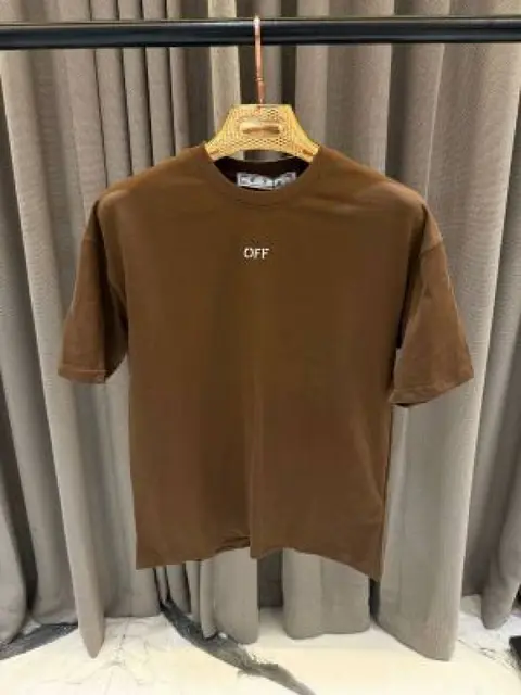 Of white Round Neck T-shirt Brown