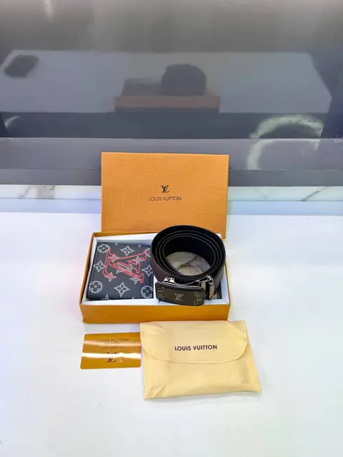 Lv Loui Black Blue Belt & Wallet Combo Fa 1094
