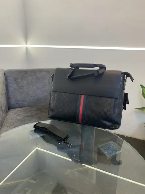 Gucci GG monogram double sided laptop bag with strap and double zip black