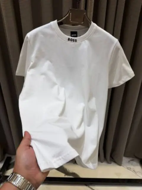 Boss Chinese Collar Round Neck T-shirt White