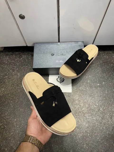 Loro Pian.a Suede Black Slides Premium