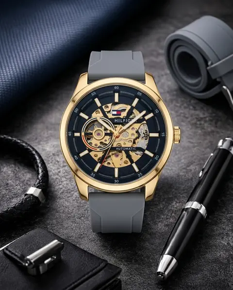 Tommy Hilfige r Automatic Silicon Grey-Gold-Black
