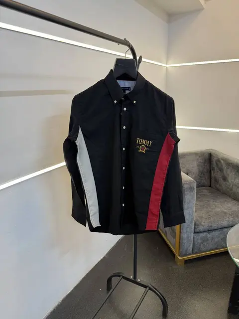Tommy hilfigar side strips pocket embroidery logo imported shirt black sale