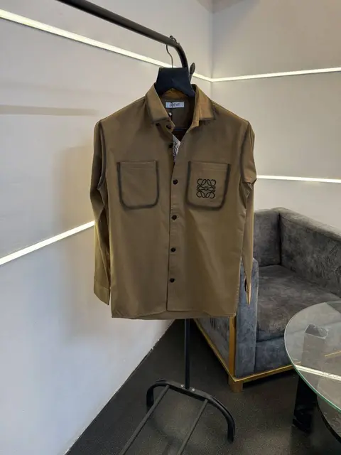 Loewe brown imported twill cotton double pocket shirt