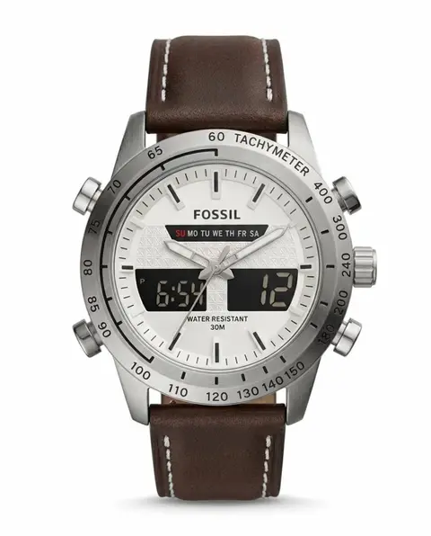Fossil il Digital Dial Time Brown White Dial