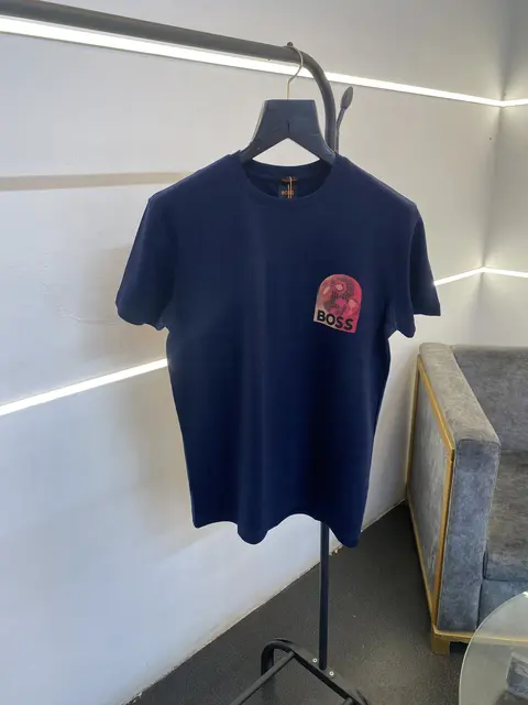 Hugo bos imported round neck tshirt navy blue sale