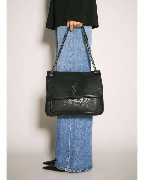YSL Saint Laurent Niki Large Leather Premium Shoulder Bag With OG Box & Dust Bag (Black - 802)