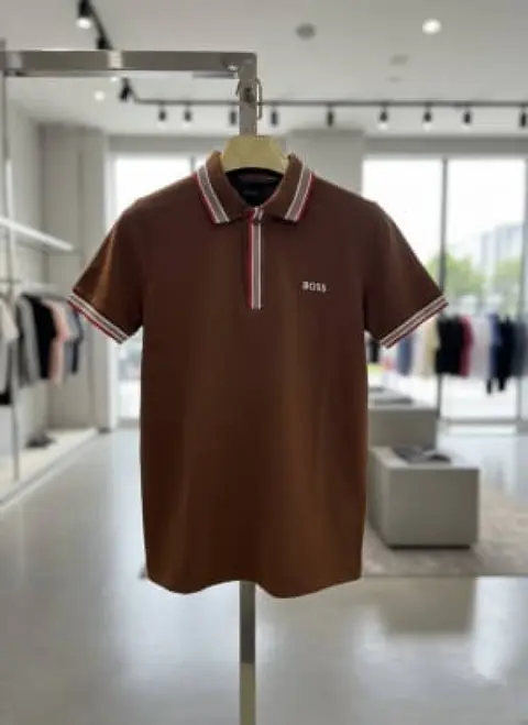 No Return Hugo Bos Chest Logo Polo T-shirt Brown