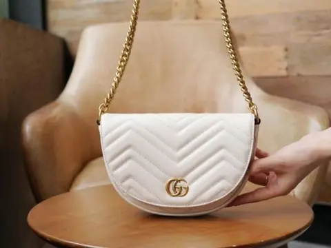 Gucci GG Marmont Moon Premium Shoulder Bag With OG Box & Premium Dust Bag & Carry Bag (White - 905)