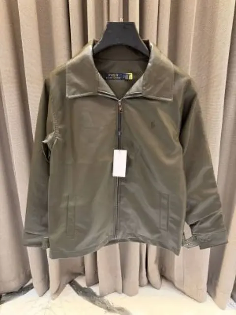Ralph Lauren Chest Logo Leather Jacket Army Green