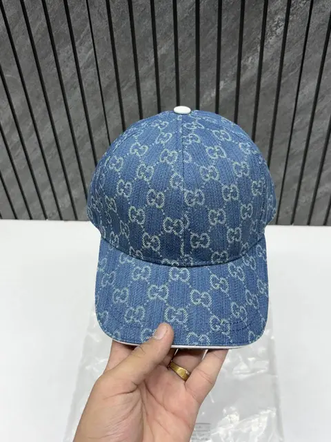 Gucci GG Blue Monogram Premium Unisex Baseball Hat With Original Zipper Polly Bag