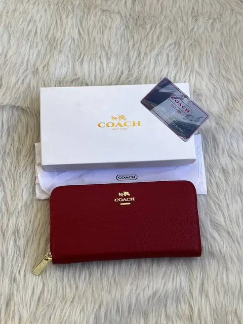 Coach 121 Wine Long Zippy Wallet With OriginalBox DustCover