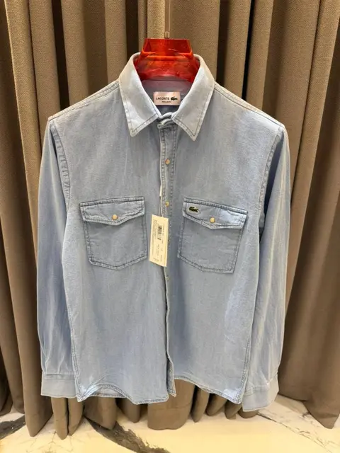 Lacoste Chest Logo Full Sleeves Denim Shirt Sky Blue