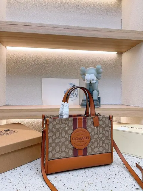 Coach Dempsey Tote With OG Box & Dust Bag & Extra Shoulder Strap (Brown-720)