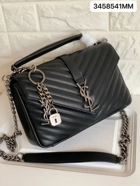 Ysl Collage Black-Silver Medium Shoulder Bag With Original Box & Dust Cover