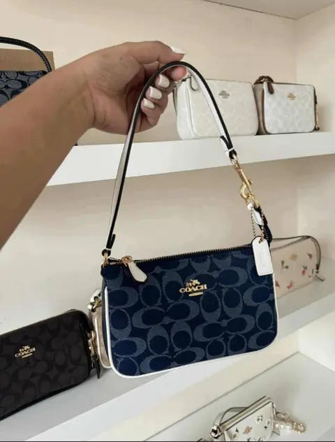 Coach Nolita 19 Denim-White With OriginalBox DustCover PearlCharm Chain