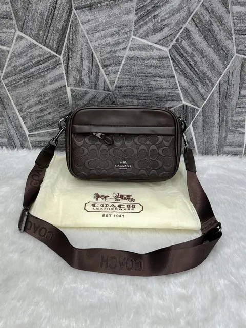 Coach Brown Emboss Leather Unisex Crossbody Bag With DustCover