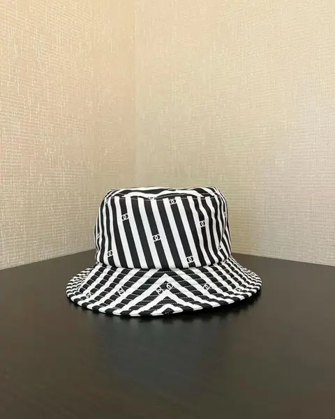 Chanel Black And White Stripes Premium Bucket Hat (With Safety Box)