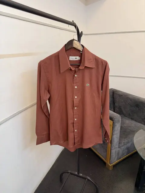 Lacoste brick red pure linen fabric imported shirt