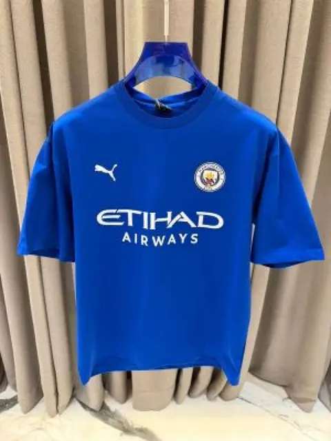 Mancity Logo Round Neck T shirt Bluem