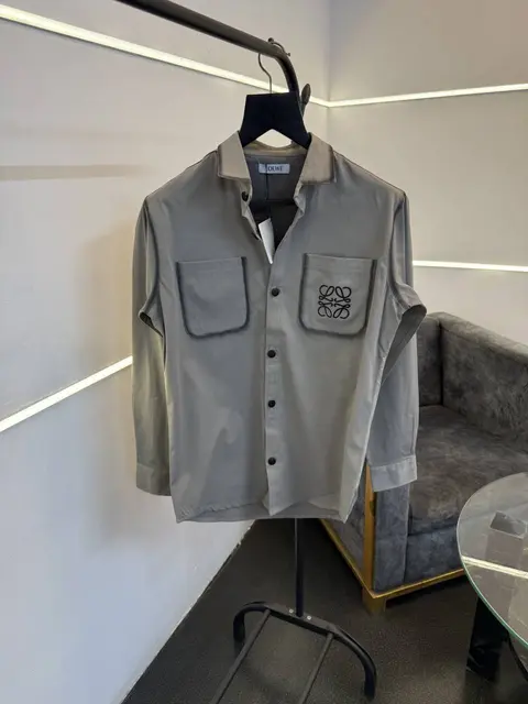 Loewe grey imported twill cotton double pocket shirt