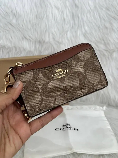 Coach CC-4 Zip Card Case Wallet With OriginalBox DustCover