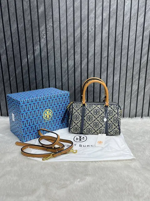 Tori Burch Satchel Jacquard Blue With OriginalBox DustCover