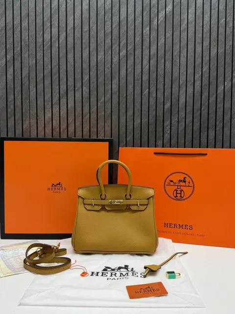 Hermezs Birkin Occur Yellow 20 Small Handbag With Original Box DustCover Lock & Key