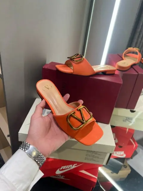 Valentino Garavani V Buckle Slide With OG Box & Carry Bag (Orange-944)