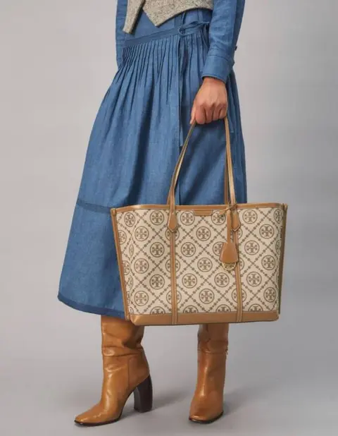 Tori Burch T Monogram Jacquard Tote With DustCover