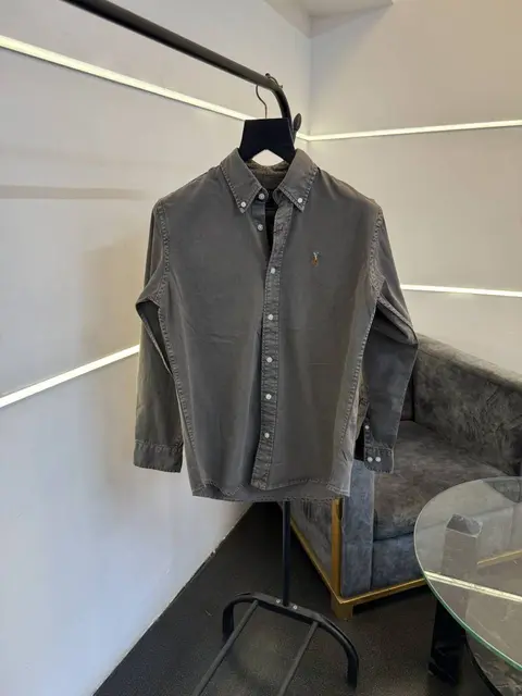 Ralph lauren brown beige denim imported shirt with embroidery logo on chest