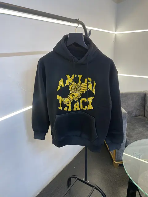 Amiri heavy gsm fleece fabric hoody sweatshirt with ameeri applique embroidery work with shaded spray work as original black