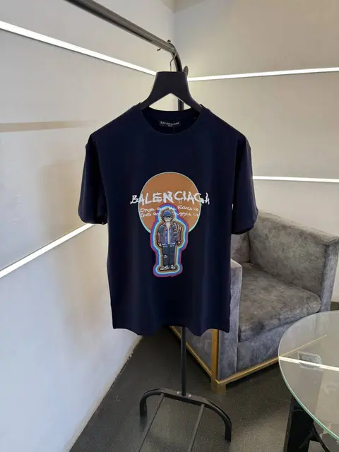 Balenciagahpatch man logo with premium printing oversize drop shoulder tshirt navy blue sale