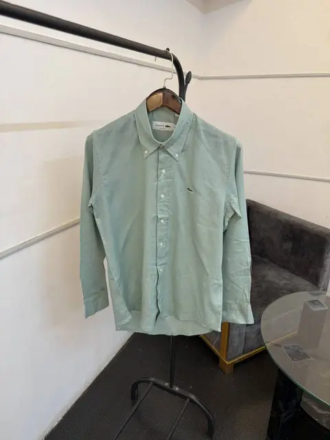 Lacoste aqua green pure linen fabric imported shirt
