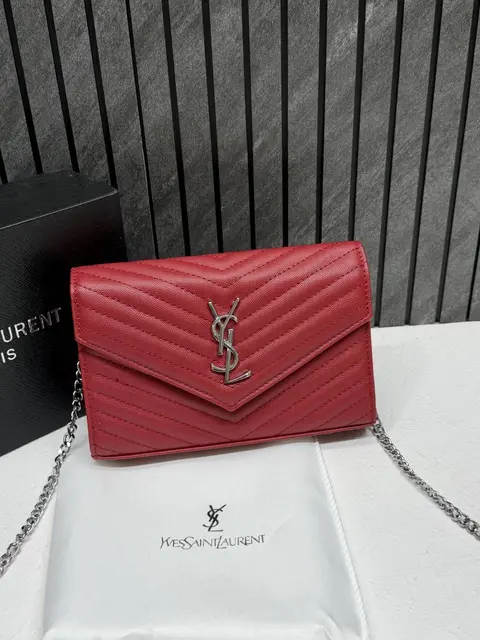 Ysl Envelope Red-Silver Crossbody ShoulderBag With Originalbox & DustCover